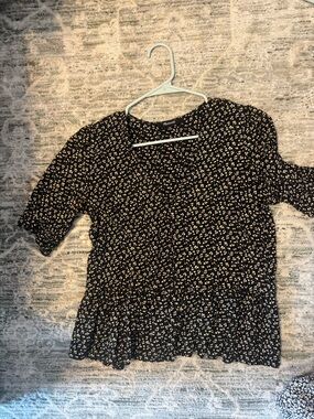 Madewell Black Floral Puff-Sleeve Top xsmall